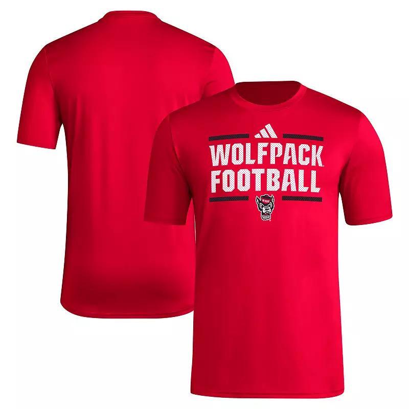 Mens adidas Red NC State Wolfpack Locker Football Pre-Game AEROREADY T-Shirt Product Image