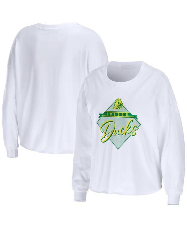 Womens WEAR by Erin Andrews Oregon Ducks Diamond Long Sleeve Cropped T-Shirt Product Image