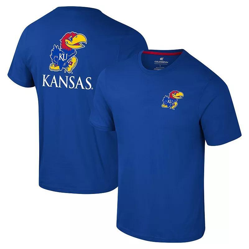 Mens Colosseum Royal Kansas Jayhawks Logo Lockup 2-Hit Active Blend T-Shirt Product Image