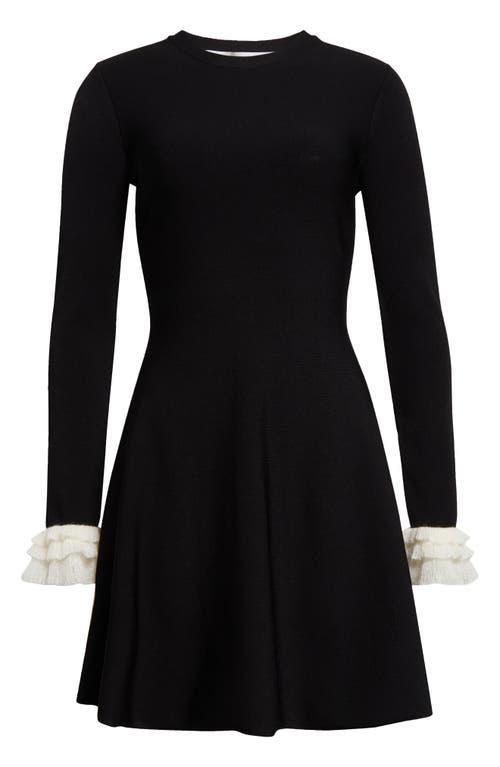 VALENTINO Garavani Ruffle Cuff Long Sleeve Sweater Dress In Ivory Black Product Image