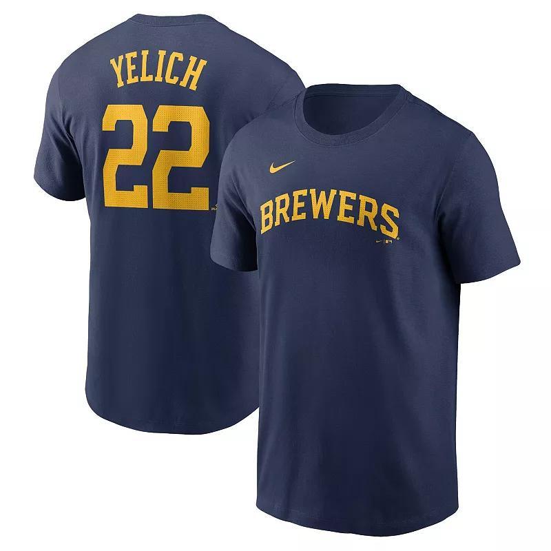 Mens Nike Christian Yelich Milwaukee Brewers Fuse Name & Number T-Shirt Blue Product Image