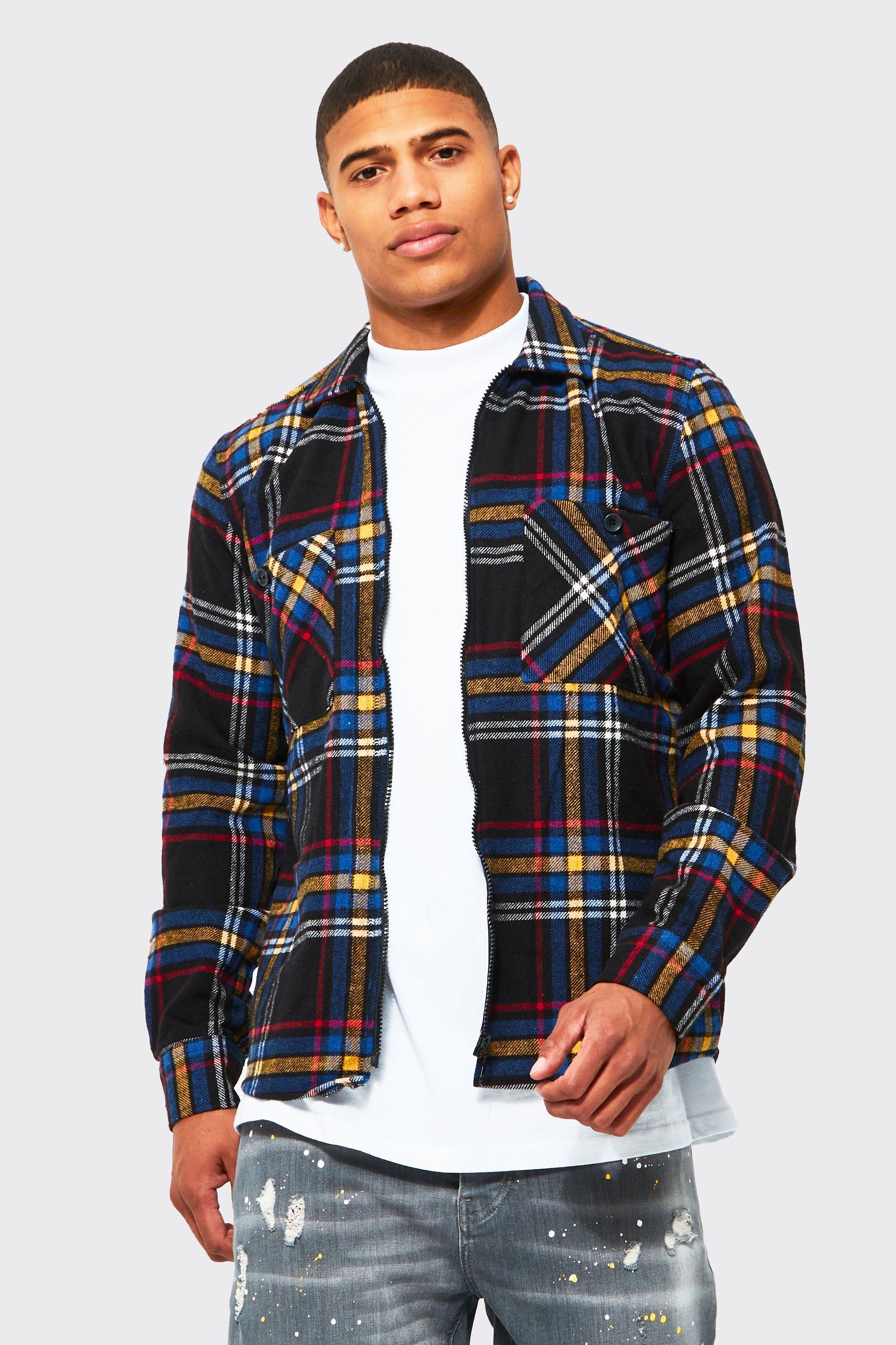 Checked Zip Shacket | boohooMAN USA Product Image