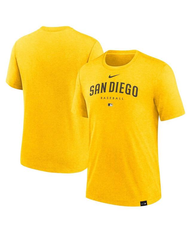 Men's Nike Heather Gold San Diego Padres Authentic Collection Early Work Tri-Blend Performance T-Shirt Product Image