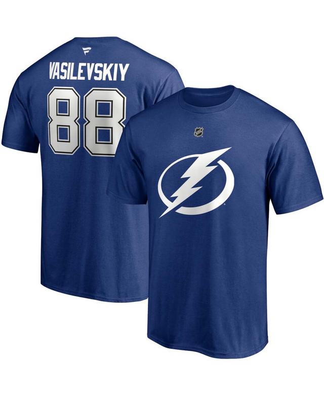 Mens Andrei Vasilevskiy Blue Tampa Bay Lightning Authentic Stack Name and Number T-shirt Product Image