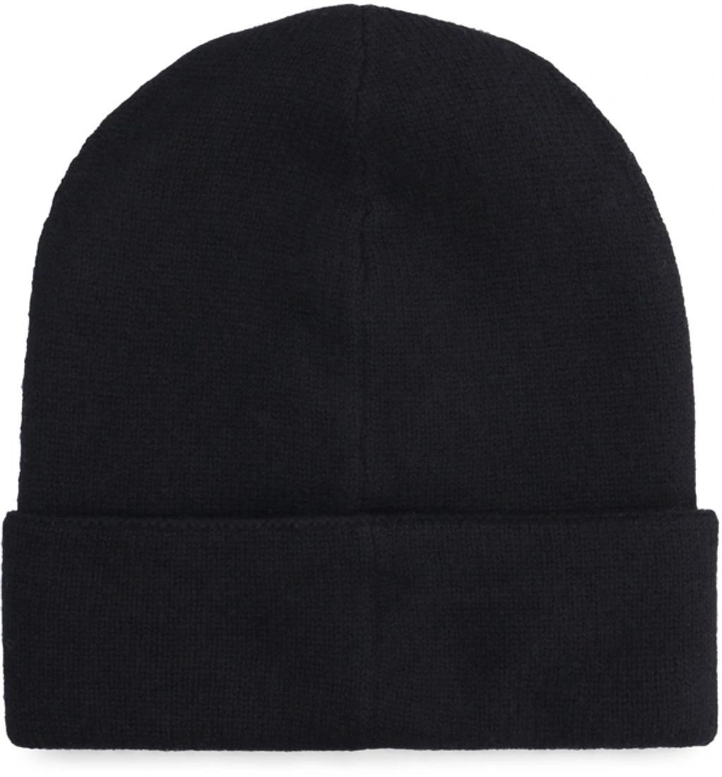 Embroidered Logo Cuffed Cashmere Beanie In Black Product Image