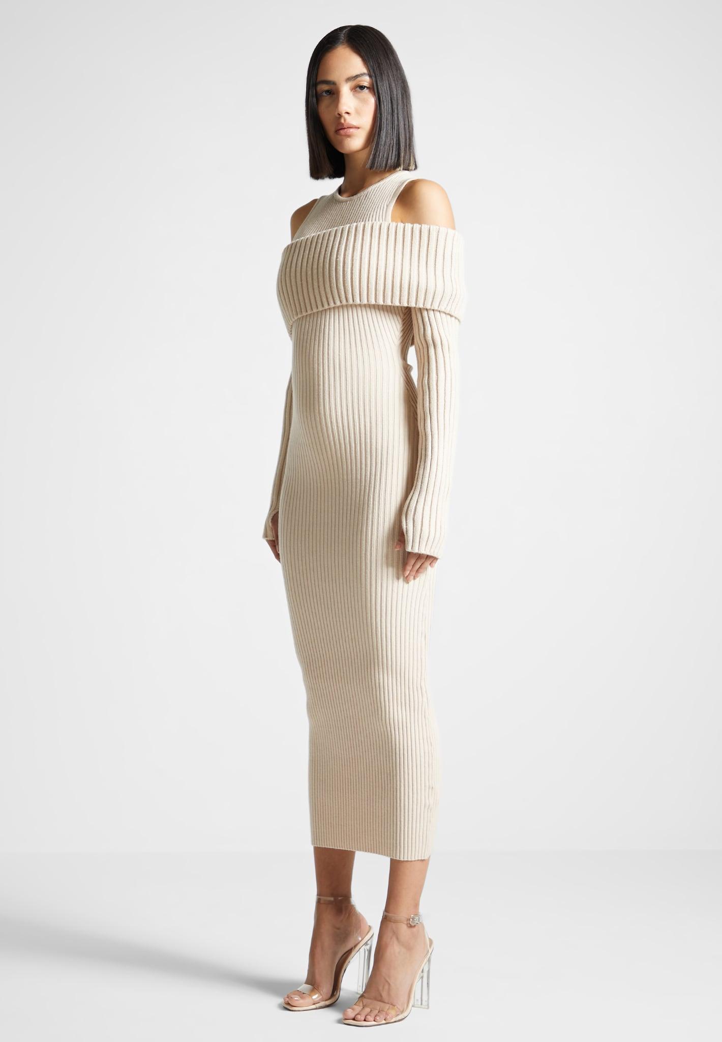 Overlay Knitted Midaxi Dress - Beige Female Product Image