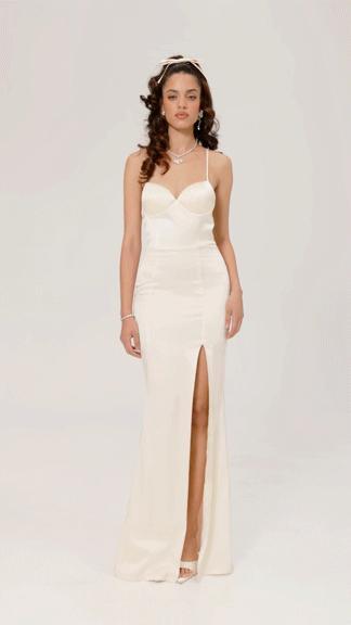 Angelique Bow Dress (Champagne) (Final Sale) Product Image