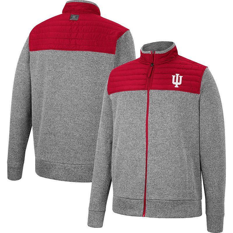 Mens Colosseum Gray/Crimson Indiana Hoosiers Putter Herringbone Full-Zip Jacket Product Image