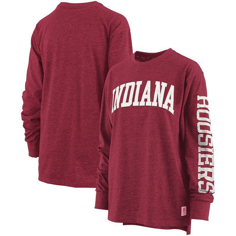 Womens Pressbox Heathered Crimson Indiana Hoosiers Two-Hit Canyon Long Sleeve T-Shirt Product Image