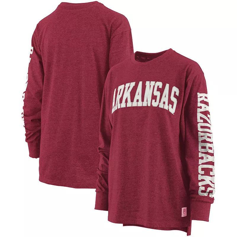 Womens Pressbox Heathered Cardinal Arkansas Razorbacks Two-Hit Canyon Long Sleeve T-Shirt Product Image