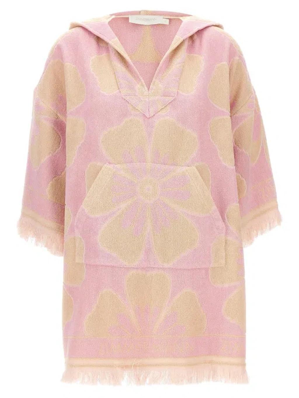 ZIMMERMANN Pop Hooded Towel Mini Dress In Pink Product Image