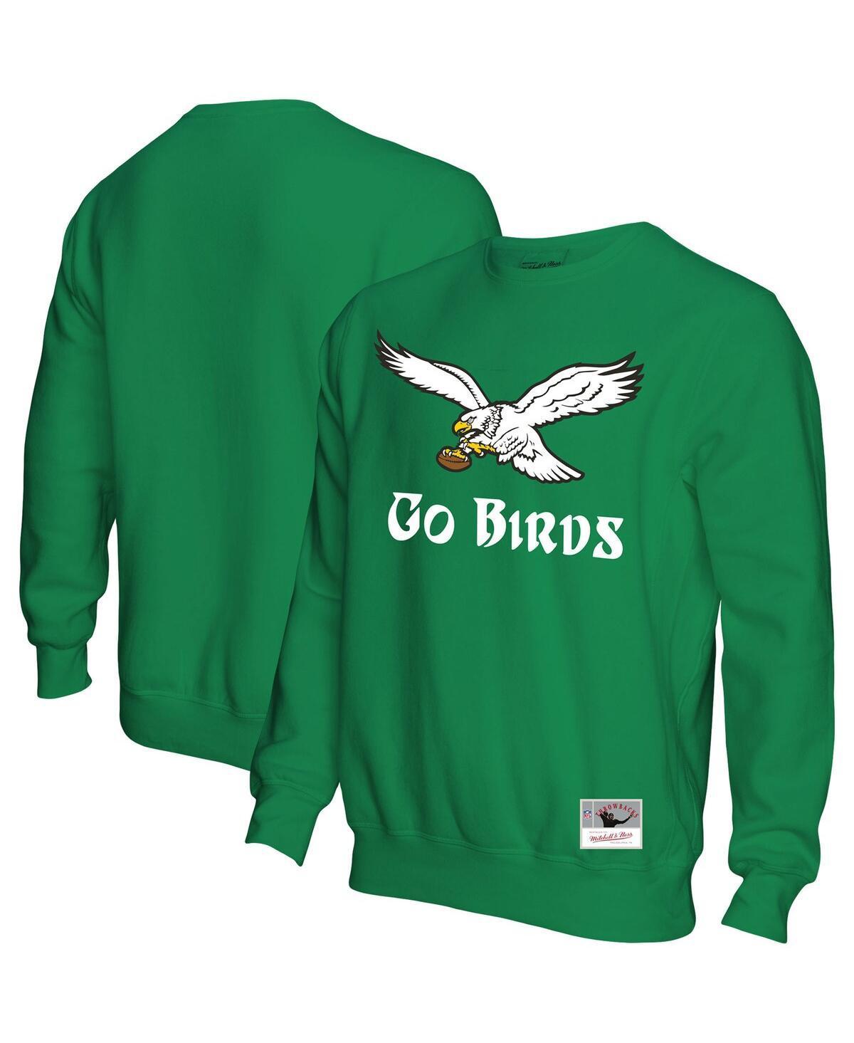 Mens Mitchell & Ness Kelly Green Distressed Philadelphia Eagles Go Birds Pullover Sweatshirt Product Image