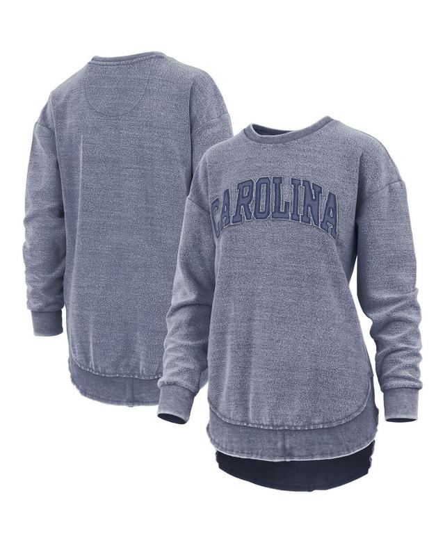 Womens Pressbox Navy Distressed North Carolina Tar Heels Ponchoville Pullover Sweatshirt Product Image