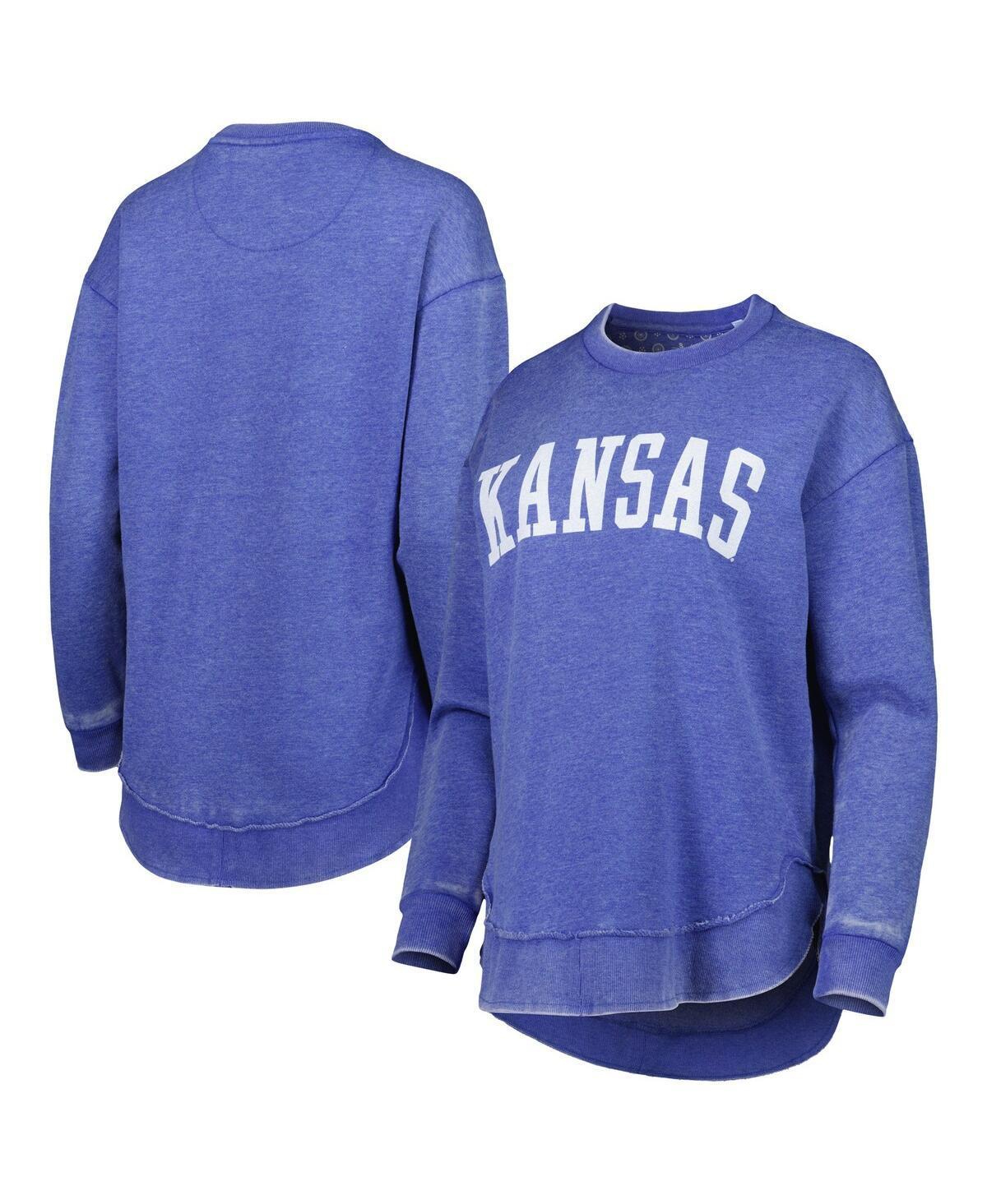 Womens Pressbox Royal Kansas Jayhawks Vintage Wash Pullover Sweatshirt Product Image