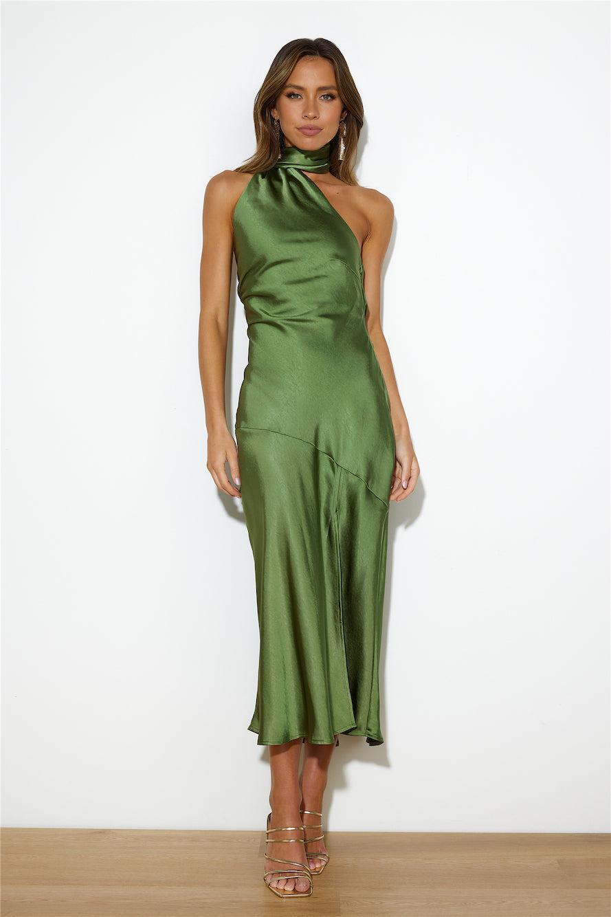 Athenian Satin Maxi Dress Olive  Product Image