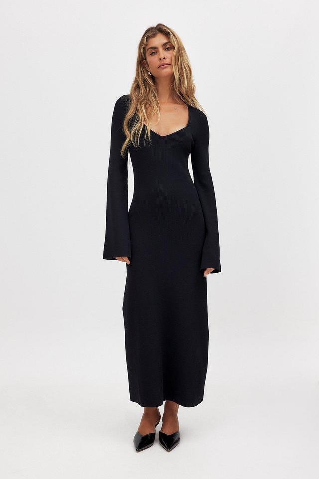 Fine Knitted Trumpet Sleeve Midi Dress Product Image