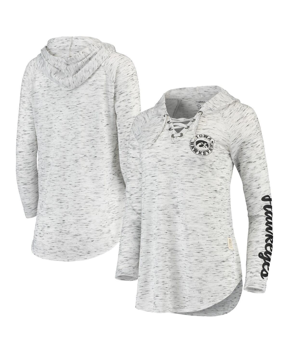 Womens Pressbox Gray Iowa Hawkeyes Space Dye Lace-Up V-Neck Long Sleeve T-Shirt Grey Product Image