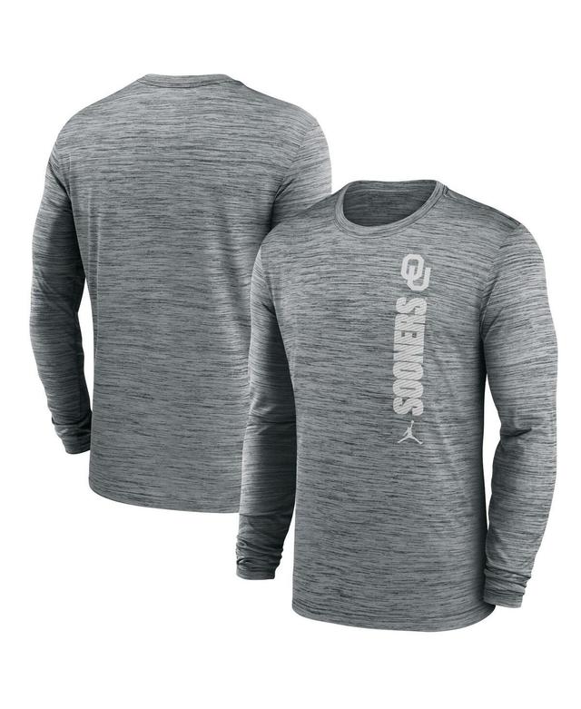 Jordan Mens Heather Gray Oklahoma Sooners 2024 Sideline Velocity Performance Long Sleeve T-Shirt Product Image