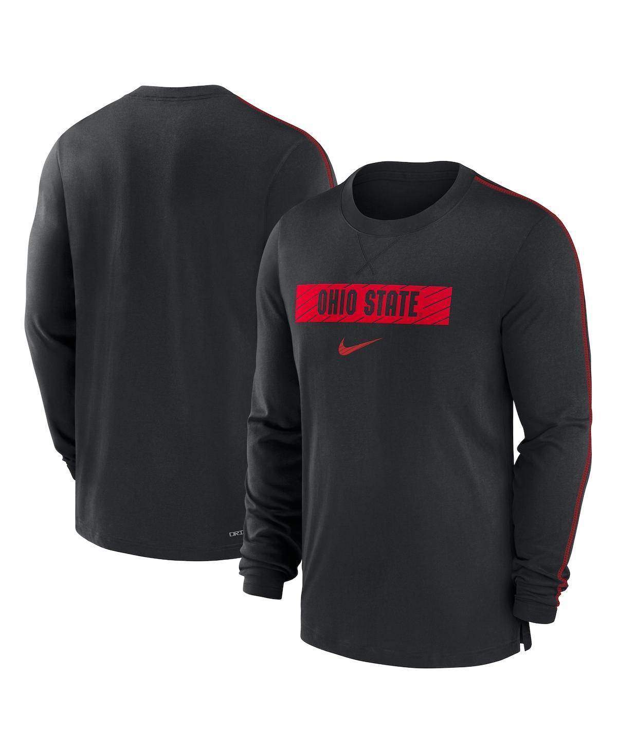 NIKE Men's Ohio State Buckeyes 2024/25 Sideline Player Tri-blend Performance Long Sleeve T-shirt In Black,red Product Image