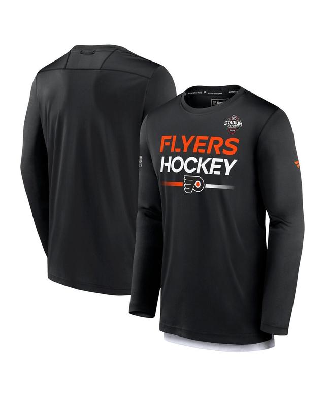 Mens Fanatics Black Philadelphia Flyers 2024 Nhl Stadium Series Authentic Pro Long Sleeve Tech T-shirt Product Image