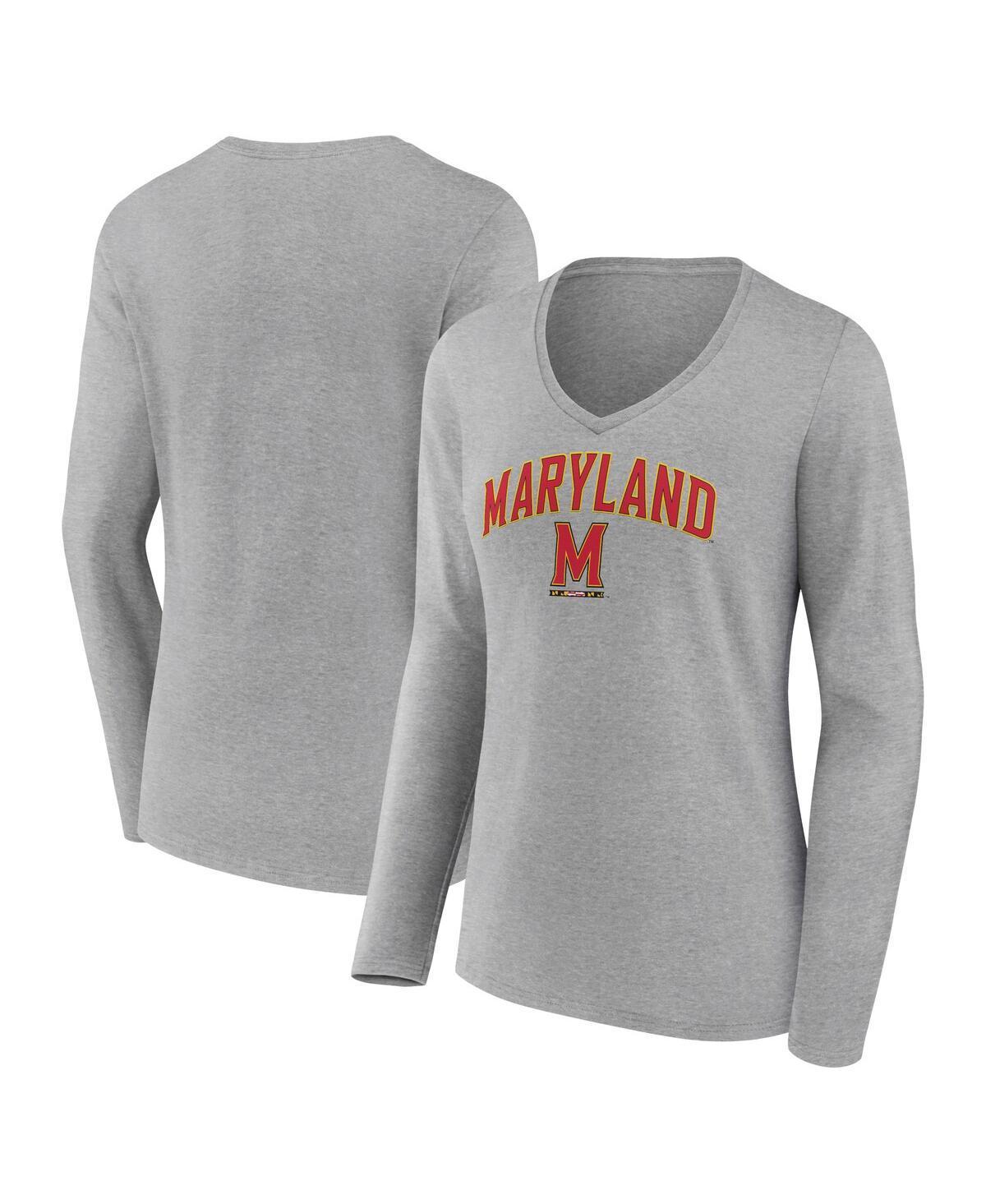 Womens Fanatics Heather Gray Maryland Terrapins Evergreen Campus Long Sleeve V-Neck T-shirt Product Image