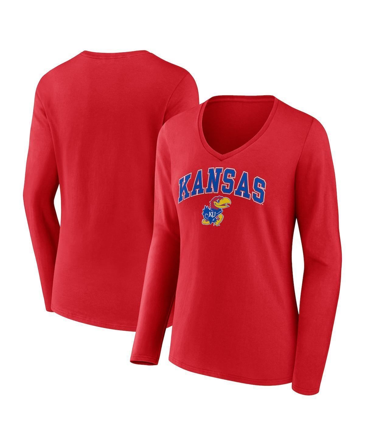 Womens Fanatics Red Kansas Jayhawks Evergreen Campus Long Sleeve V-Neck T-shirt Product Image