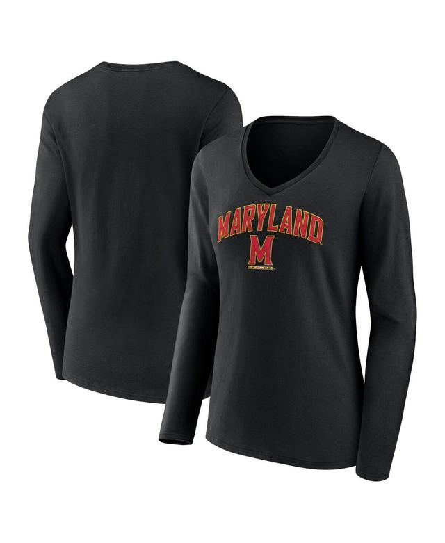 Womens Fanatics Black Maryland Terrapins Evergreen Campus Long Sleeve V-Neck T-shirt Product Image