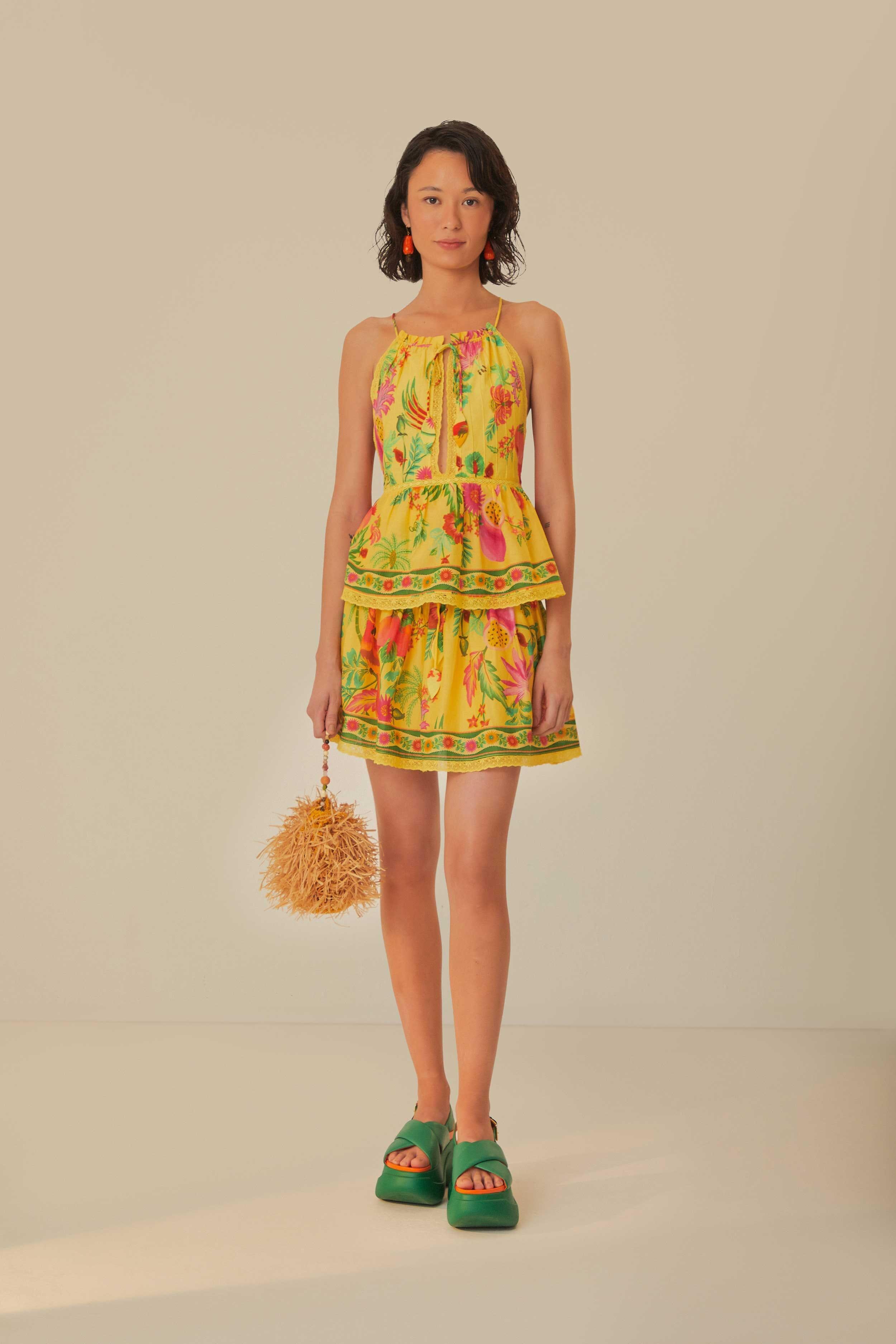 Yellow Delicate Fruit Garden Sleeveless Blouse Product Image