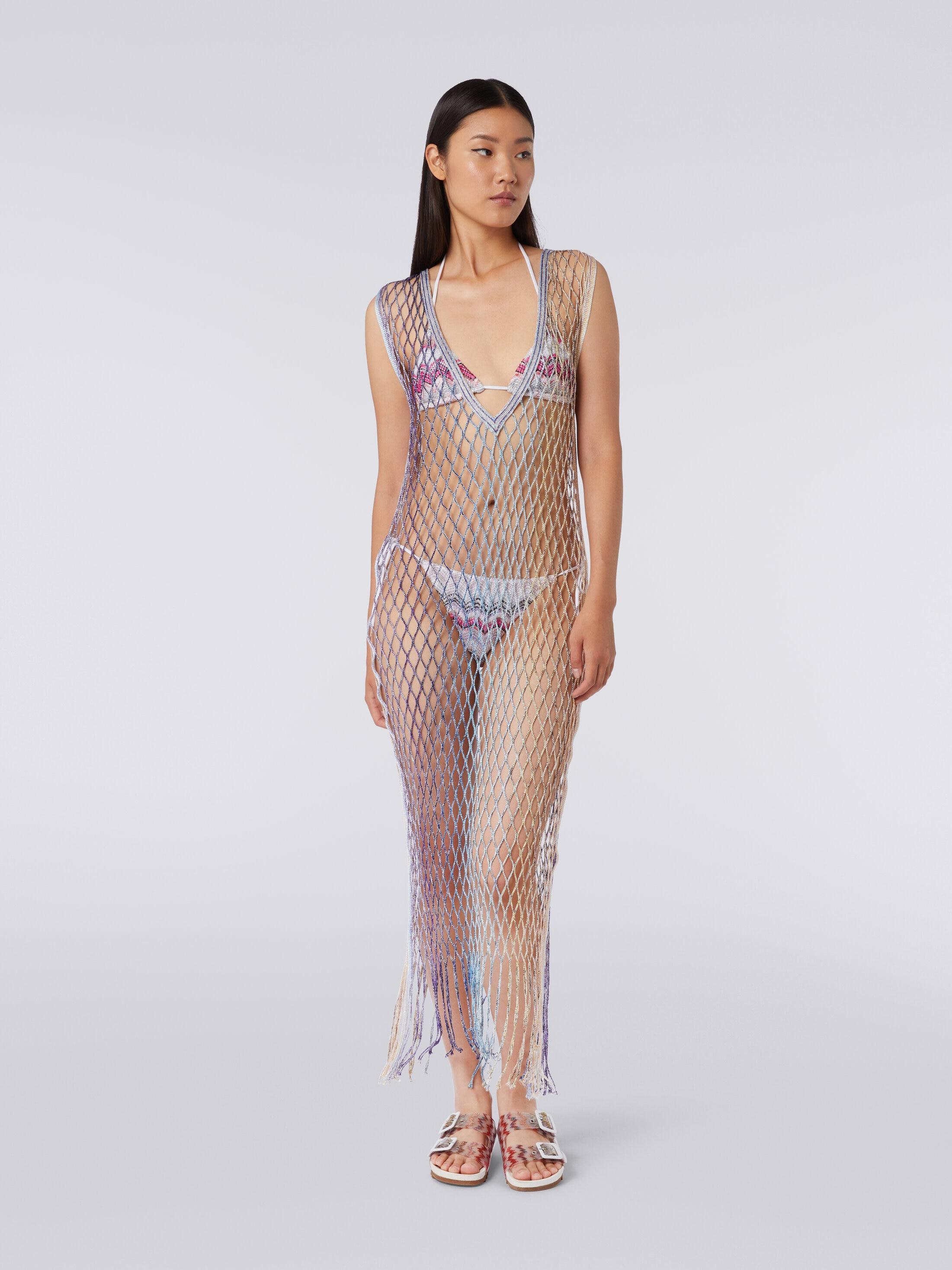 Cover up in metal-effect mesh with fringes Product Image