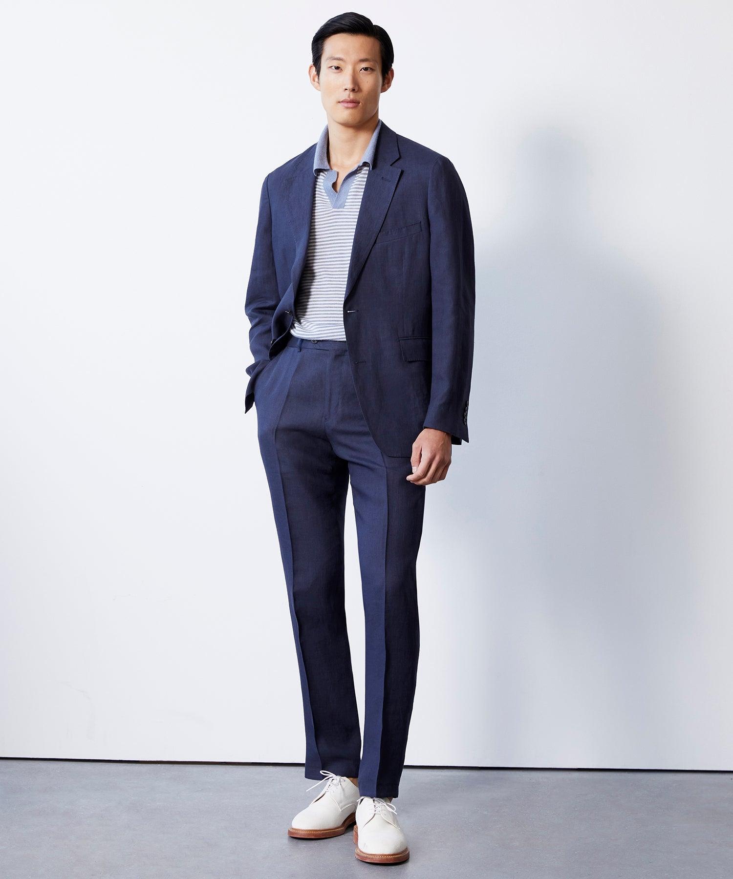 Italian Hemp Sutton Trouser in Navy Ink Product Image