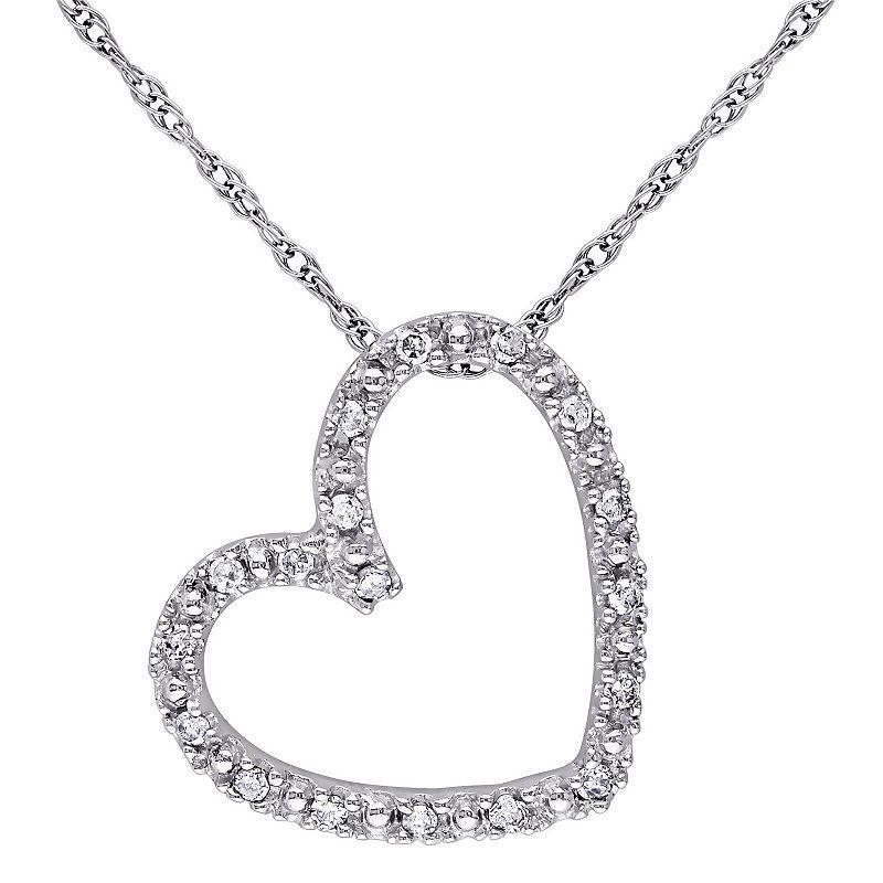 Stella Grace 10k White Gold 1/10 Carat T.W Diamond Heart Pendant Necklace, Womens Product Image