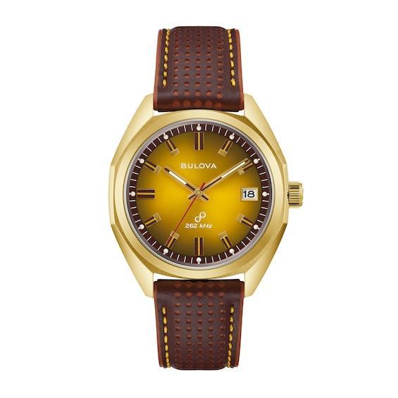 Men's Bulova Classic Gold-Tone Brown Leather Strap Watch with Gold-Tone Dial (Model: 97B214) Product Image