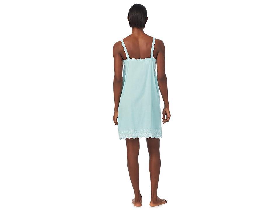 LAUREN Ralph Lauren Strappy Eyelet Trimmed Gown (Turquoise Gingham) Women's Pajama Product Image