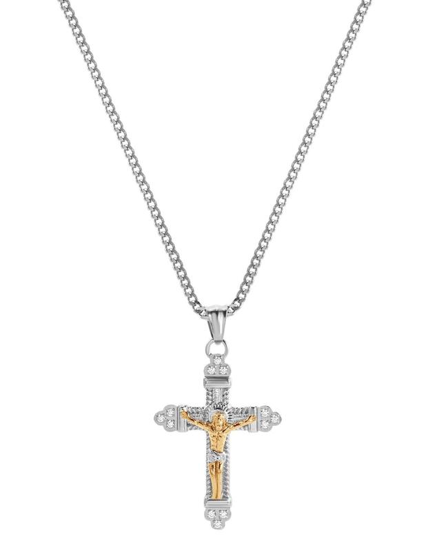 Blackjack Mens Cubic Zirconia Two-Tone Crucifix Cross 24 Pendant Necklace in Stainless Steel & Gold-Tone Ion-Plate Product Image