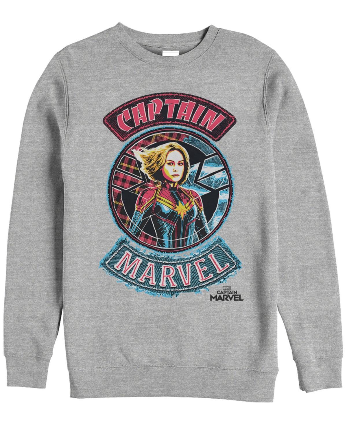 Marvel Mens Captain Marvel Patchwork Logos, Crewneck Fleece Product Image