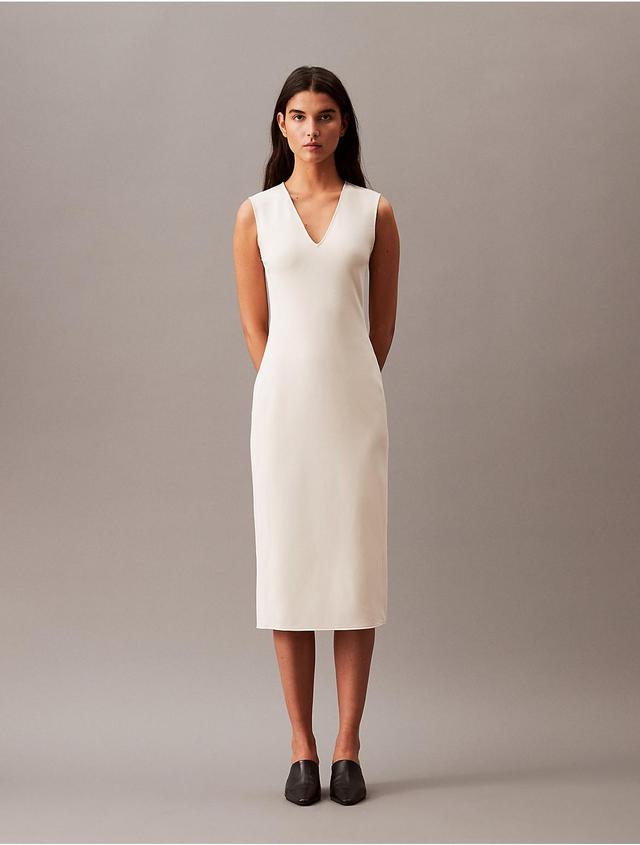 Calvin Klein Womens Stretch Crepe Sleeveless Midi Dress - White - L Product Image