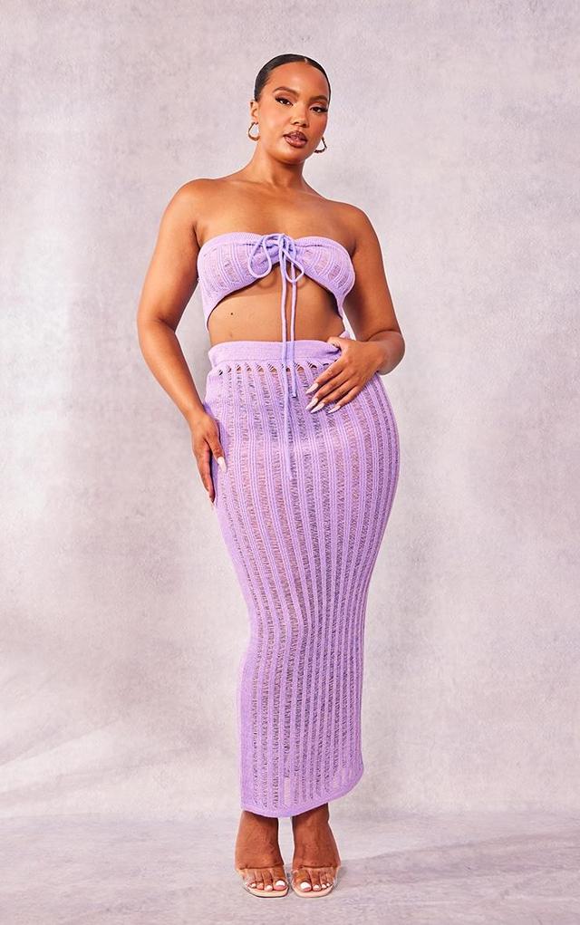 Plus Lilac Knitted Tie Front Bandeau Top Product Image