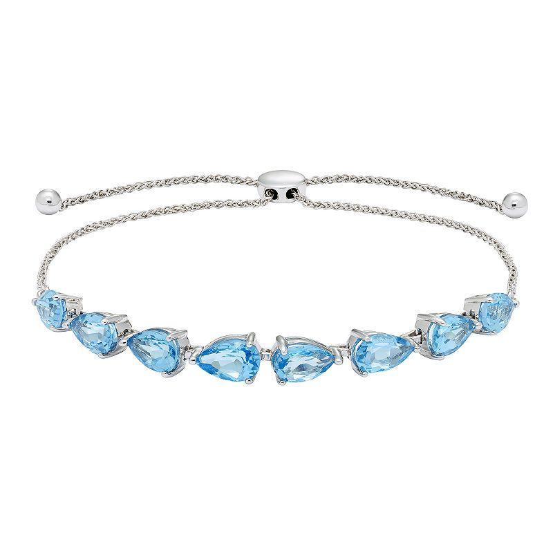 Sterling Silver Blue Topaz Bolo Bracelet, Womens Product Image