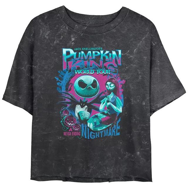 Disneys The Nightmare Before Christmas Pumpkin King World Tour Crop Top Mineral Wash Juniors Graphic Tee, Womens Product Image