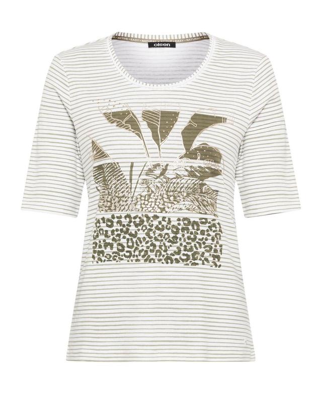 Olsen Womens 100% Cotton Stripe and Placement Print T-Shirt Product Image