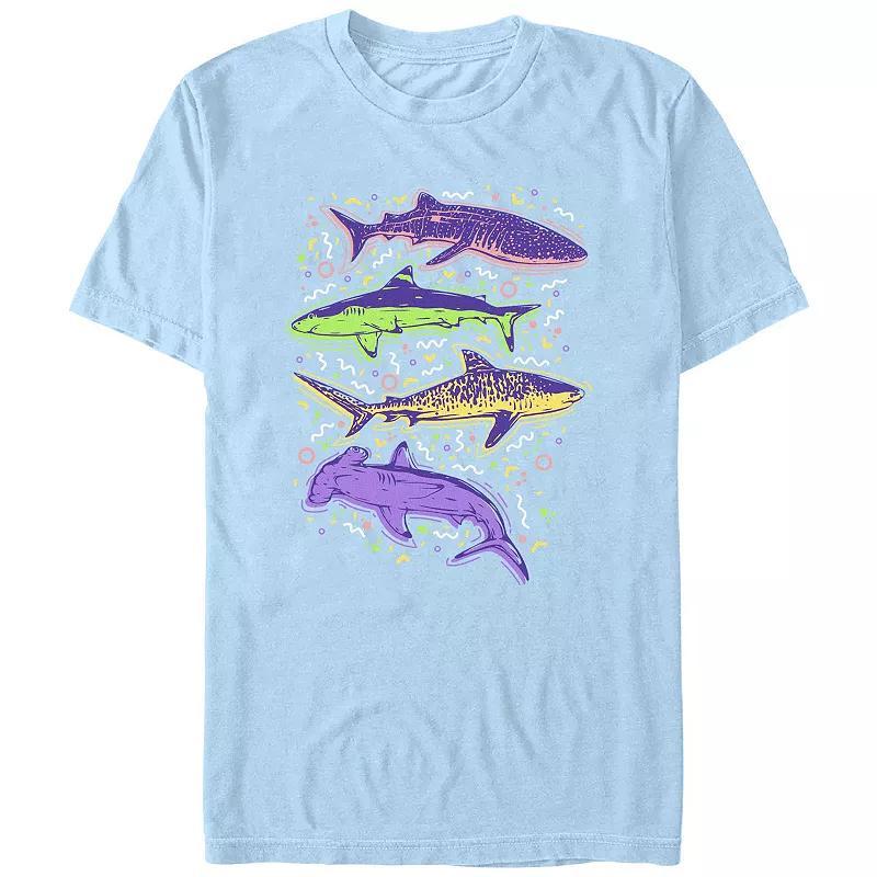 Mens Colorful Sharks And Doodles Graphic Tee Product Image