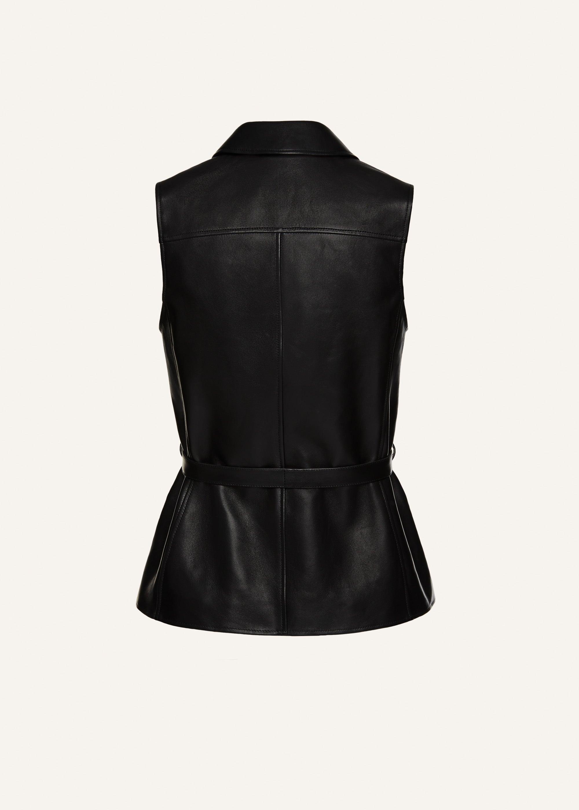 Sleeveless belted leather vest Product Image