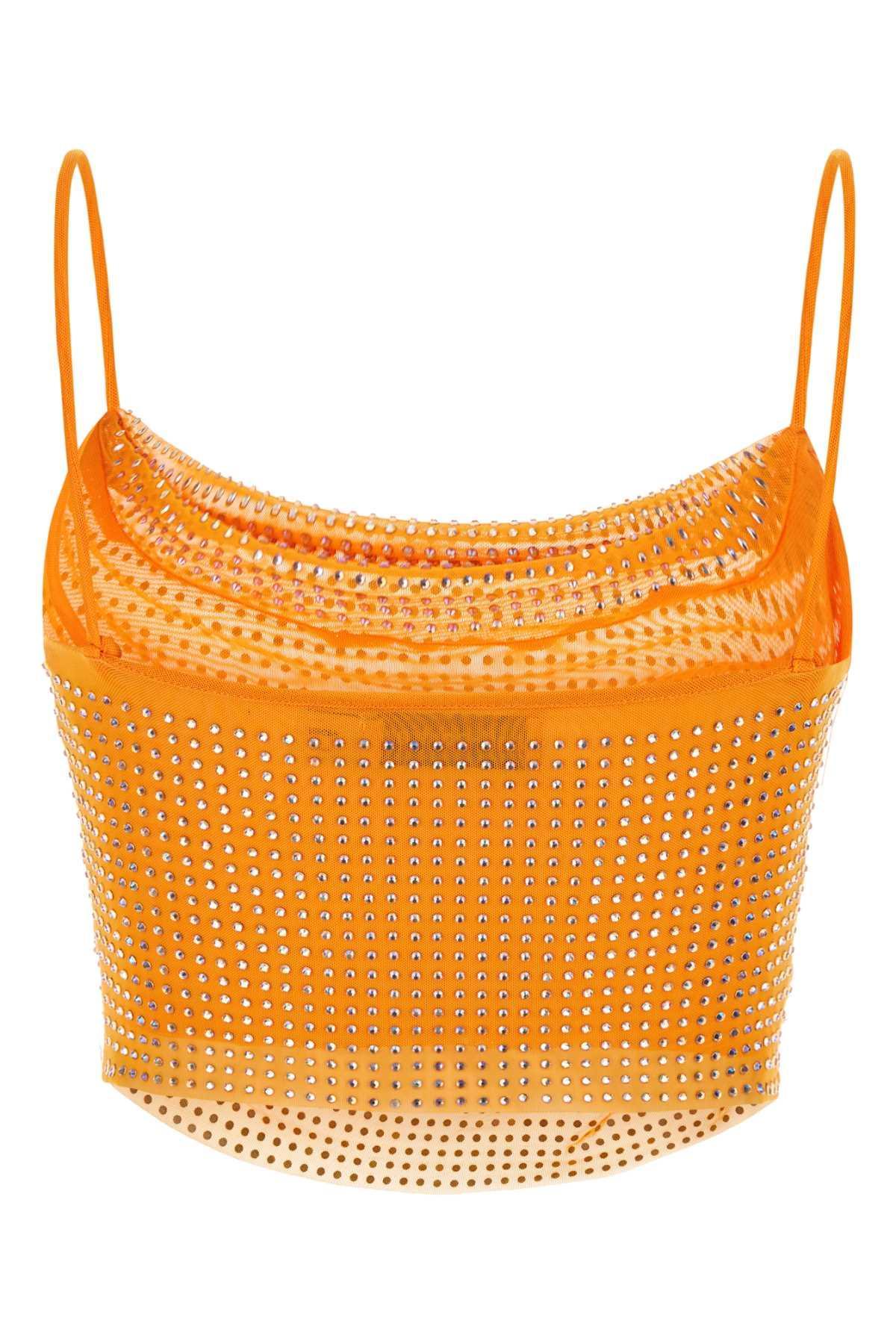 Rhinestone Mesh Top In Orange Product Image