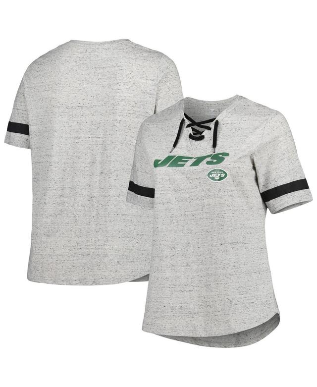 Womens Heather Gray New York Jets Plus Size Lace-Up V-Neck T-shirt Product Image