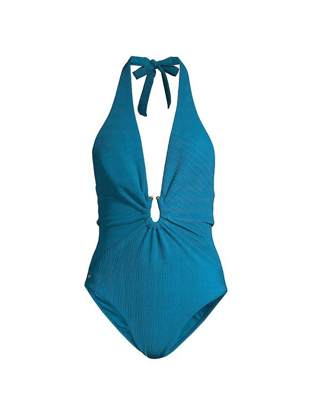 Womens Ruched Halter One-Piece Swimsuit Product Image