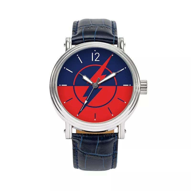 Mens The Flash Logo Blue Leather Strap Watch - WBW00026 Product Image