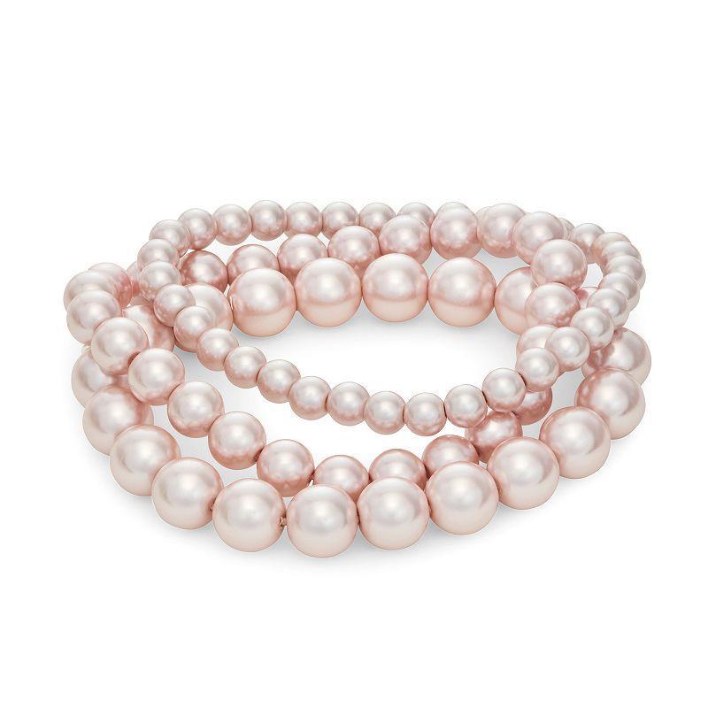 Napier Pink Simulated Pearl Stretch Bracelets Set, Womens, Silvertone Product Image