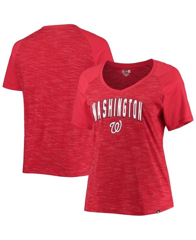 Womens New Era Red Washington Nationals Plus Size Raglan V-Neck T-Shirt Product Image