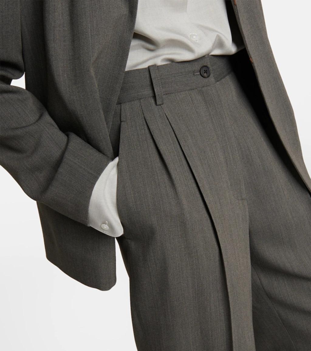 Wool-blend Wide-leg Pants In Grey Product Image