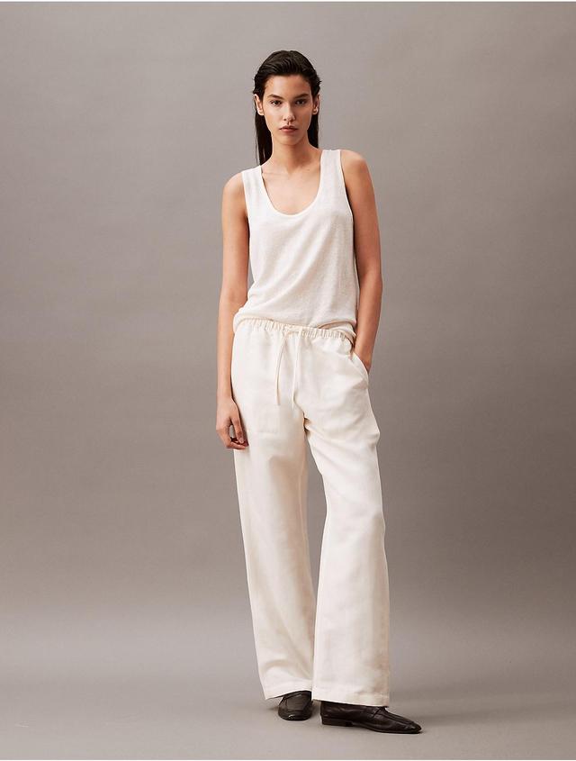 Calvin Klein Womens Casual Linen Blend Pull-On Pants - White - XS Product Image